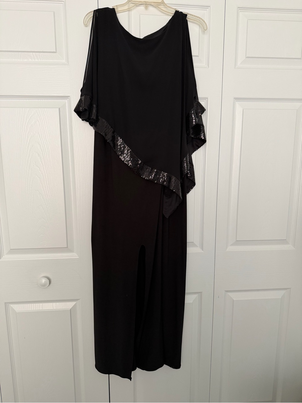 Elegant Black Asymmetrical Sequin-Trim Dress